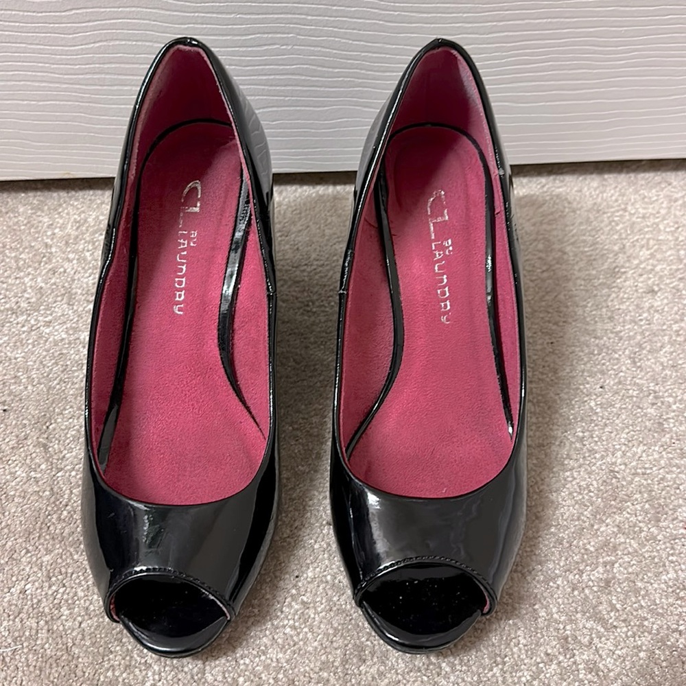 Black peep toe wedge heel. 6 1/2. EUC